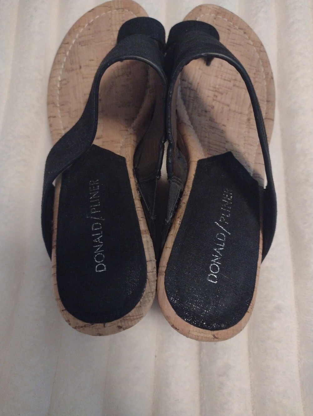 Donald Pliner Women 7 Gyer Cork Wedge Slip On Sandal Black Metallic One Toe Ring - Picture 9 of 13